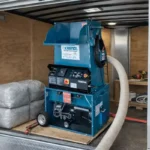 Blow-in insulation machine rental inside enclosed trailer ready for attic insulation projects in Ontario