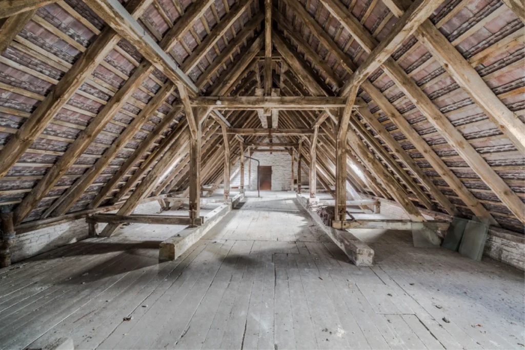 Existing home attic prepared for retrofit insulation upgrade