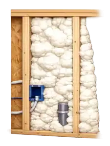 Expanding spray foam sealing wall cavity and air gaps