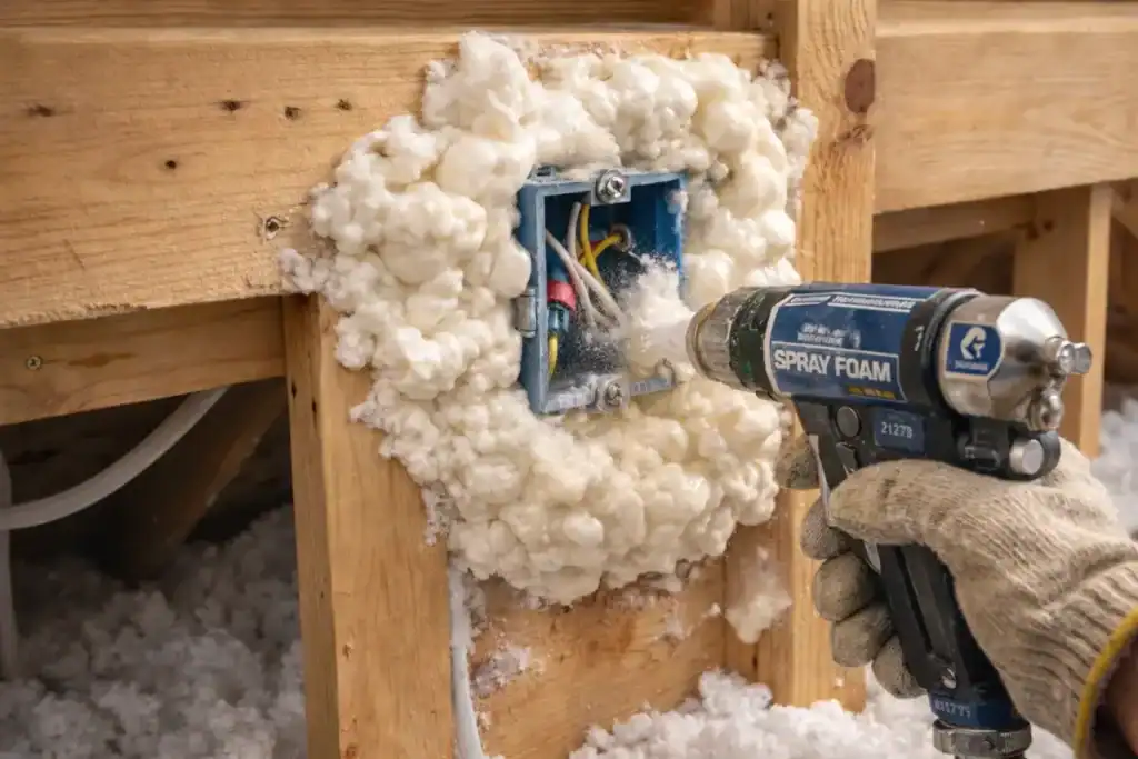 spray foam sealing attic gaps electrical box